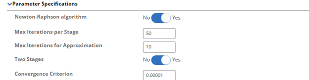 Calibration - parameter specifications